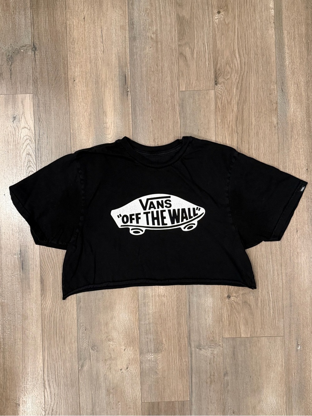 Vans Black Cropped Tee with White 'Off The Wall' Logo